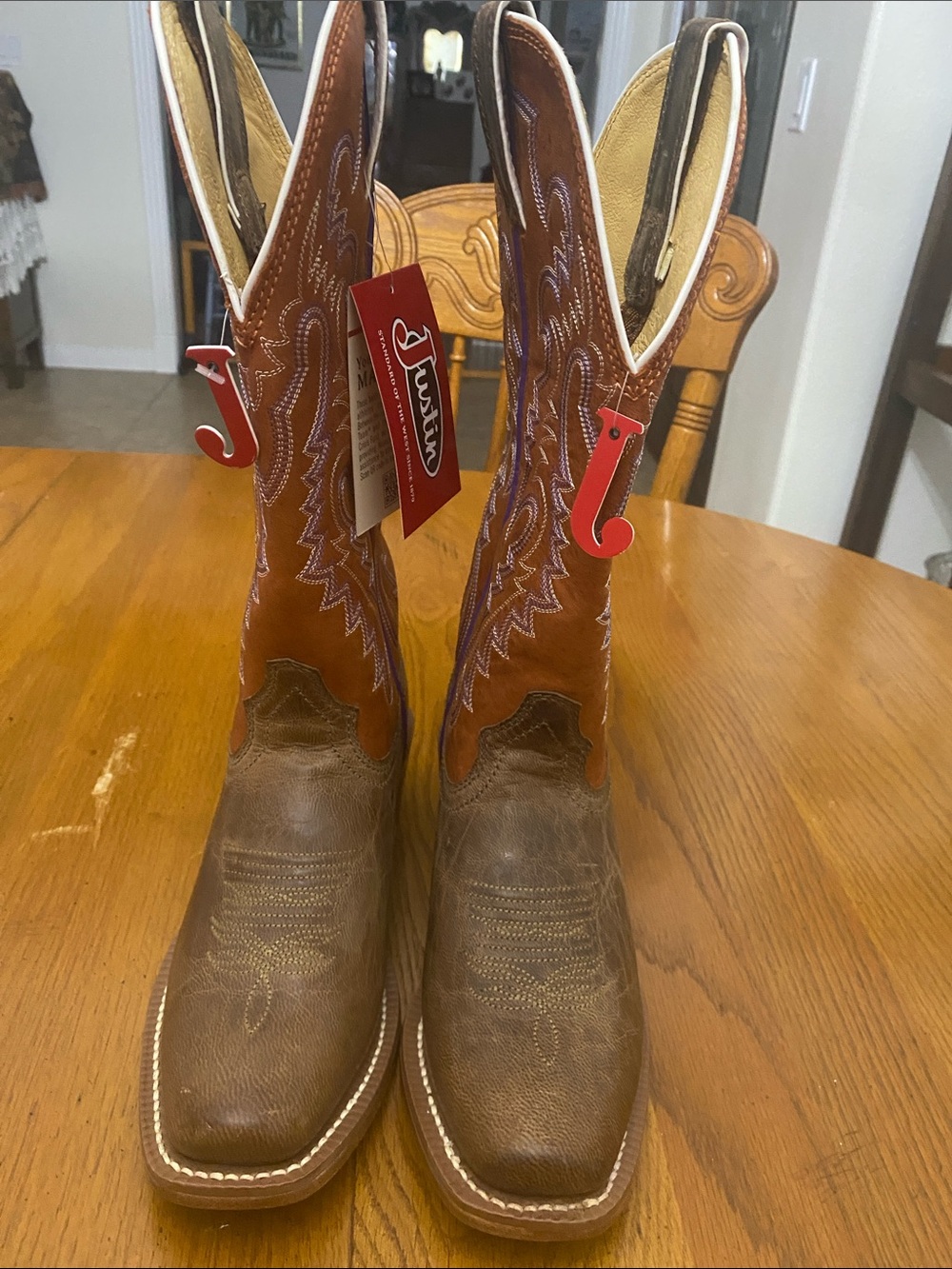 Justin Boots Two-Tone Brown & Reddish Western Cowboy Boots Size 7 1/2B NWT